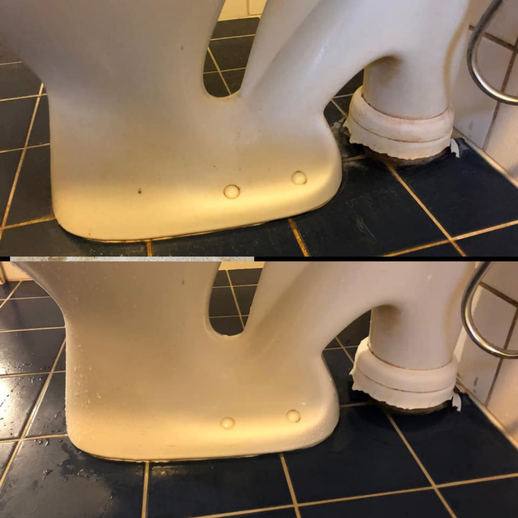 Siivoussaippualla wc-pöntön alaosa puhtaaksi