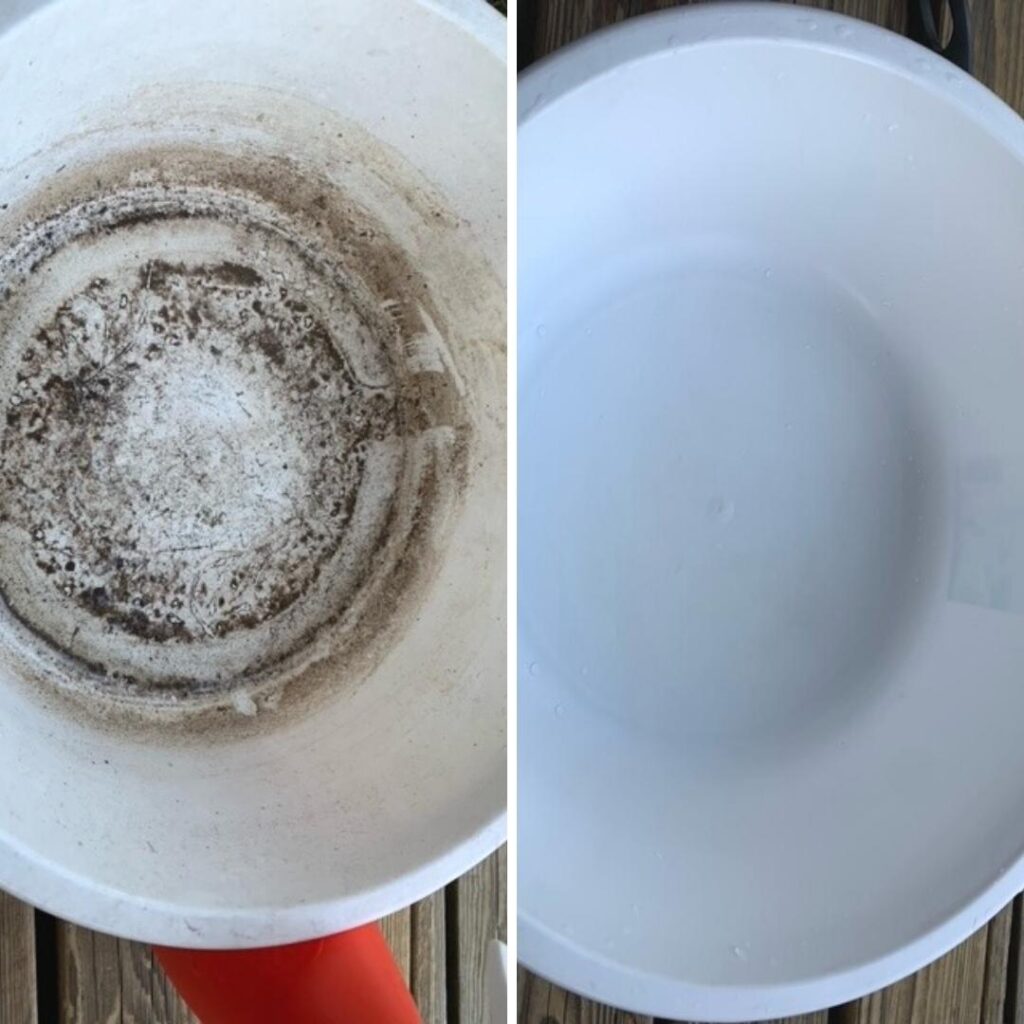 Tässä kuvat ennen ja jälkeen. Kuvan vati ollut muutamia vuosia kukka-alustana ja oli melkoisen pinttynyt. Pesin Sitrus Siivoussaippualla.