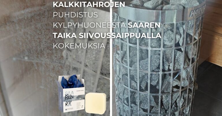Kalkkitahrojen puhdistus kylpyhuoneesta Saaren Taika siivoussaippualla kokemuksia
