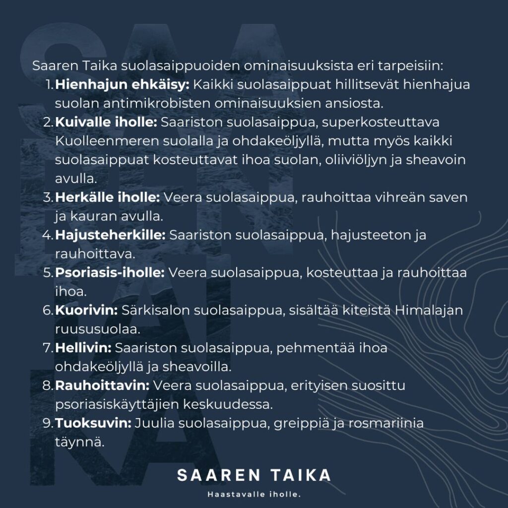 Suolasaippuoiden erot