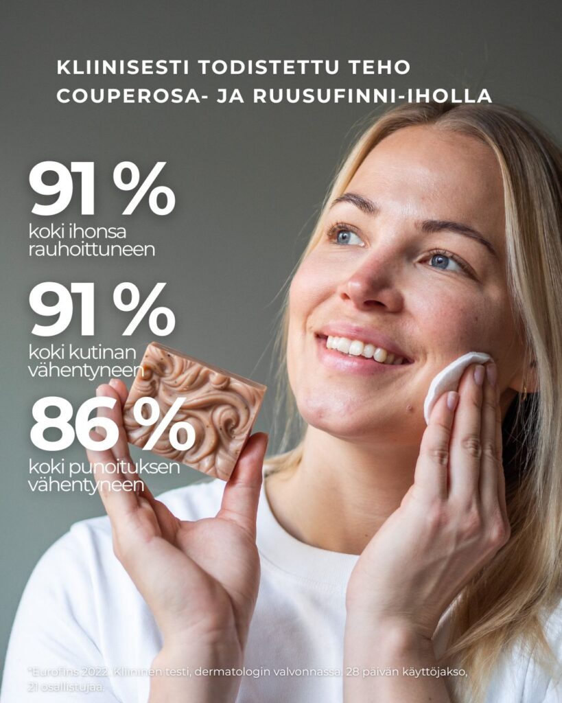 Saaren Taika Tyrnisaippua Kliinisesti todistettu teho couperosa- ja ruusufinni-iholla.