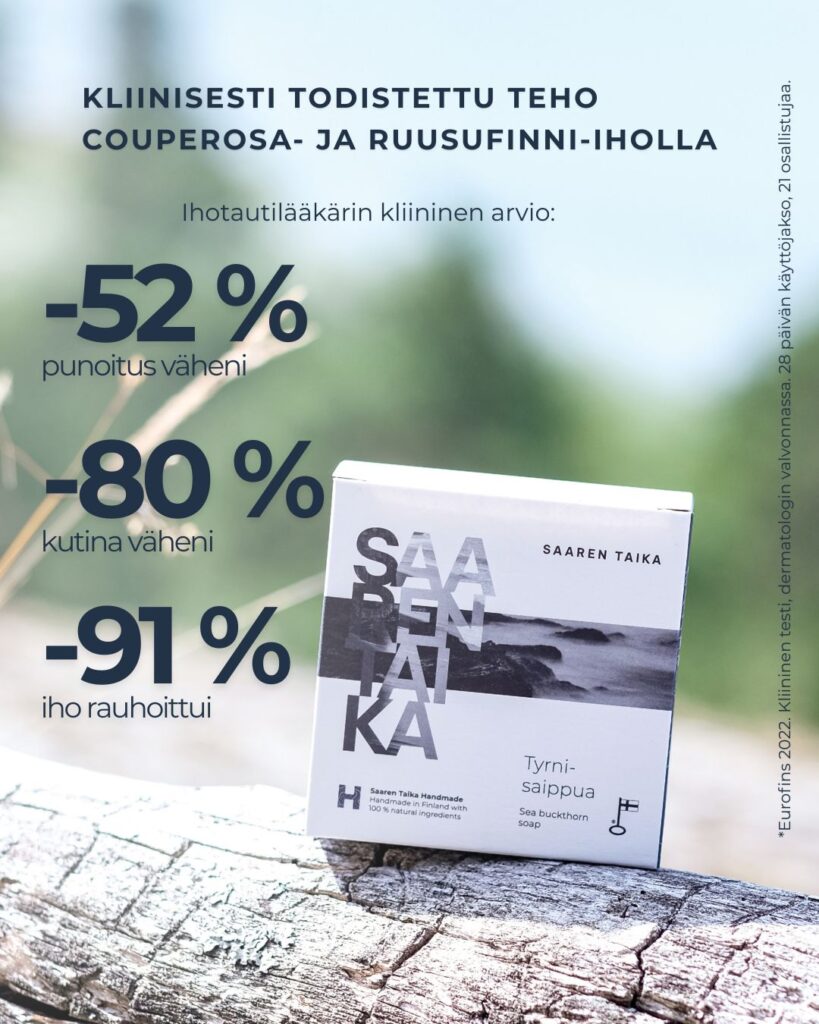 Saaren Taika Tyrnisaippua Kliinisesti todistettu teho couperosa- ja ruusufinni-iholla