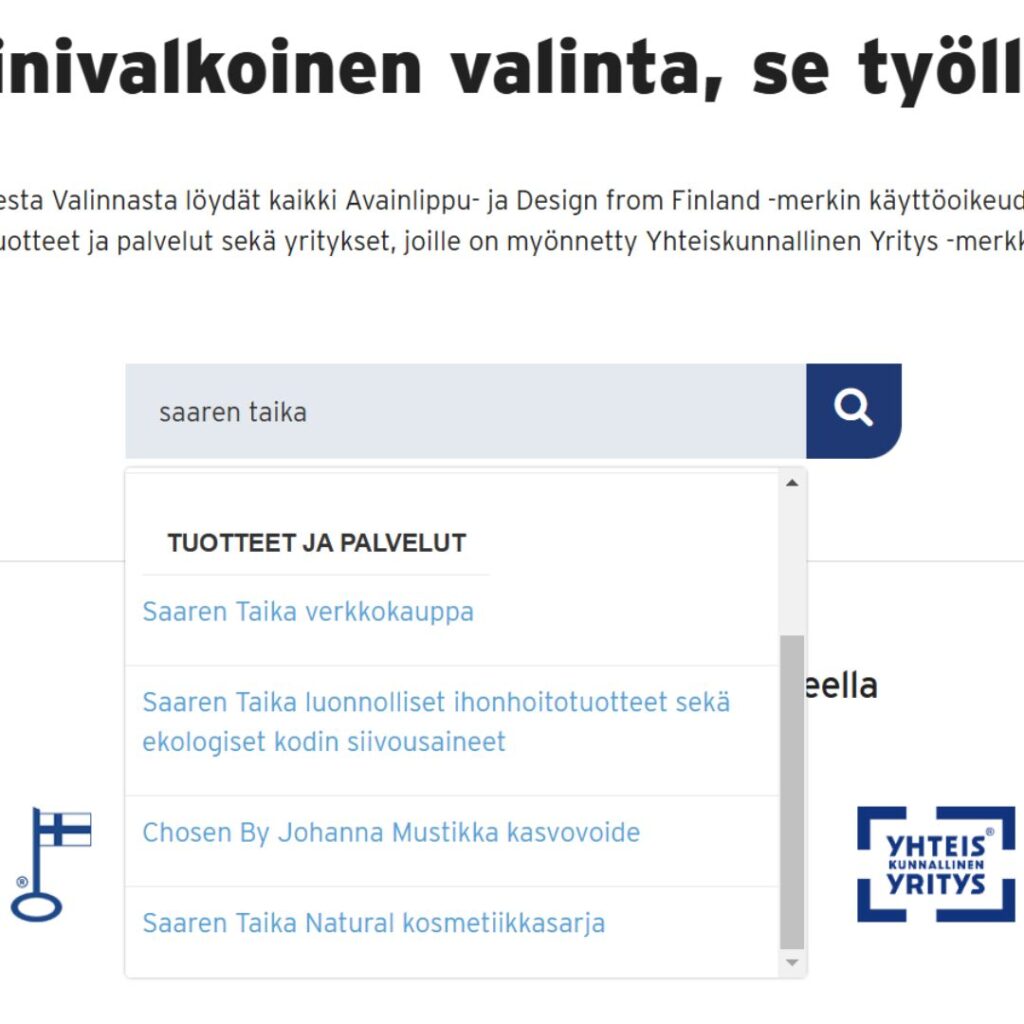 Saaren Taika Natural Ruusuvesi ja Ruusunmarja Kamelia anti-age kasvovoide saivat Avainlipun