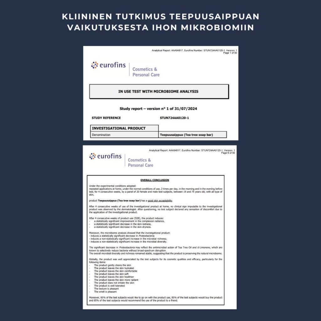 Teepuusaippua säilyttää ihon luonnollisen mikrobiomin