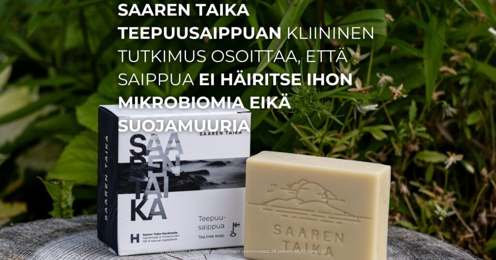 Saaren Taika Teepuusaippuan kliininen tutkimus osoittaa, että saippua ei häiritse ihon mikrobiomia eikä suojamuuria