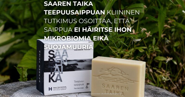 Saaren Taika Teepuusaippuan kliininen tutkimus osoittaa, että saippua ei häiritse ihon mikrobiomia eikä suojamuuria