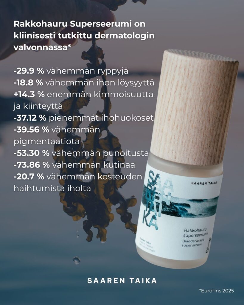 -29.9 % vähemmän ryppyjä -18.8 % vähemmän ihon löysyyttä +14.3 % enemmän kimmoisuutta ja kiinteyttä -37.12 % pienemmät ihohuokoset -39.56 % vähemmän pigmentaatiota -53.30 % vähemmän punoitusta -73.86 % vähemmän kutinaa -20.7 % vähemmän kosteuden haihtumista iholta