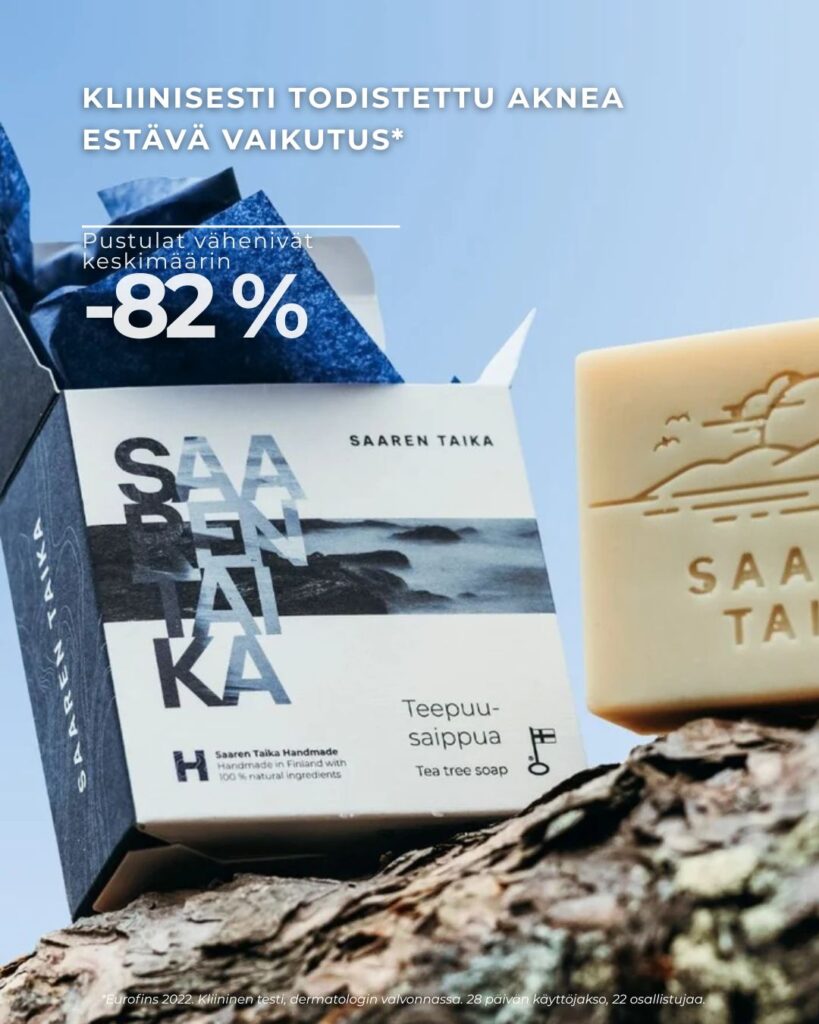 Saaren Taika Teepuusaippua akneiholle Pustulat vähenivät keskimäärin 82 %