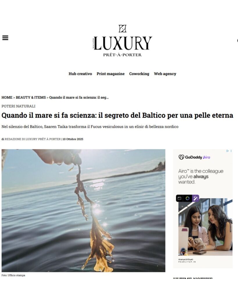 Italialainen luksus- ja muotimedia Luxury Prêt à Porter julkaisi 10. lokakuuta 2025 artikkelin Saaren Taian pohjoisesta kauneusinnovaatiosta
