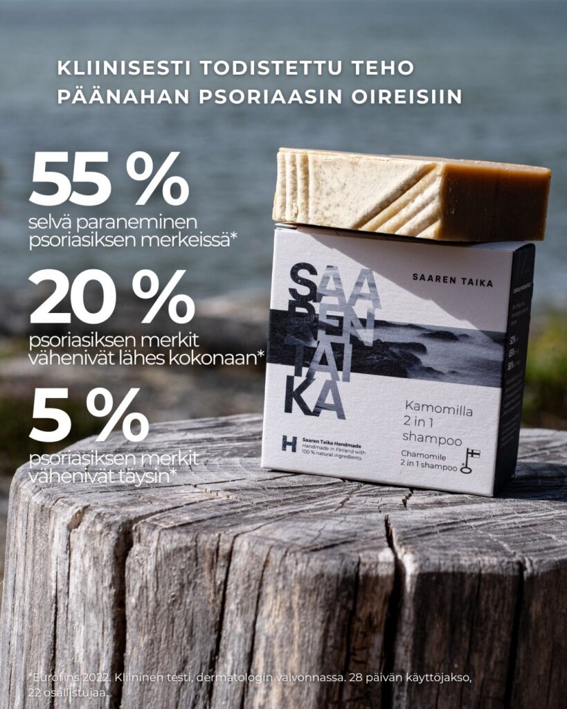 Saaren Taika shampoolla on Kliinisesti todistettu teho päänahan psoriaasin oireisiin